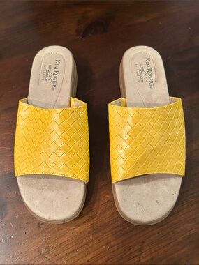 Kim Rogers Yellow Woven Slide Mules